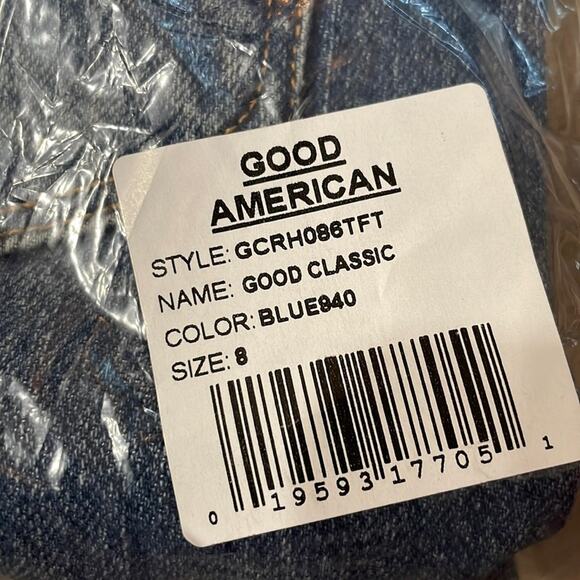 GOOD AMERICAN Good Classic Raw Hem Jeans Straight High Rise Blue940 Size 29 NEW - Picture 13 of 15